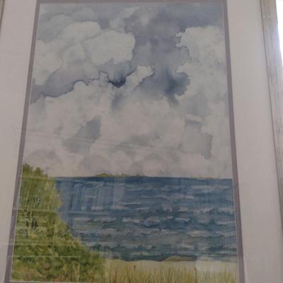 Sale Photo Thumbnail #1423: 'Windy Day' Original Framed Watercolor by Nationally Recognized Artist Susan Anderson (#26).  Item is framed under plexiglass.