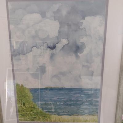 Sale Photo Thumbnail #1424: 'Windy Day' Original Framed Watercolor by Nationally Recognized Artist Susan Anderson (#26).  Item is framed under plexiglass.