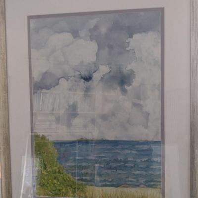 Sale Photo Thumbnail #1422: 'Windy Day' Original Framed Watercolor by Nationally Recognized Artist Susan Anderson (#26).  Item is framed under plexiglass.