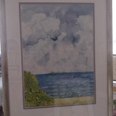 Sale Photo Thumbnail #1421: 'Windy Day' Original Framed Watercolor by Nationally Recognized Artist Susan Anderson (#26).  Item is framed under plexiglass.