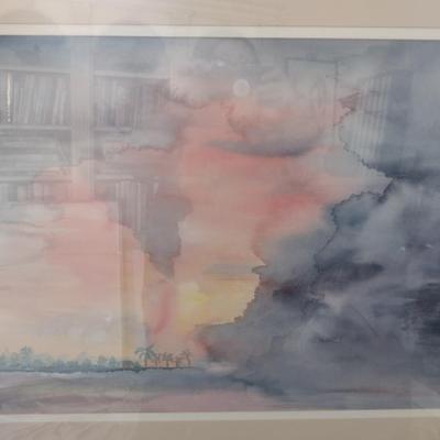 Sale Photo Thumbnail #1450: 'Approaching Storm' Original Framed Watercolor by Nationally Recognized Artist Susan Anderson (#28).  Item is framed under plexiglass.
