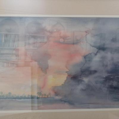 Sale Photo Thumbnail #1445: 'Approaching Storm' Original Framed Watercolor by Nationally Recognized Artist Susan Anderson (#28).  Item is framed under plexiglass.