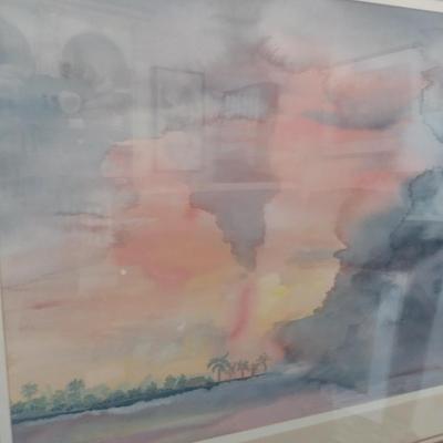 Sale Photo Thumbnail #1449: 'Approaching Storm' Original Framed Watercolor by Nationally Recognized Artist Susan Anderson (#28).  Item is framed under plexiglass.