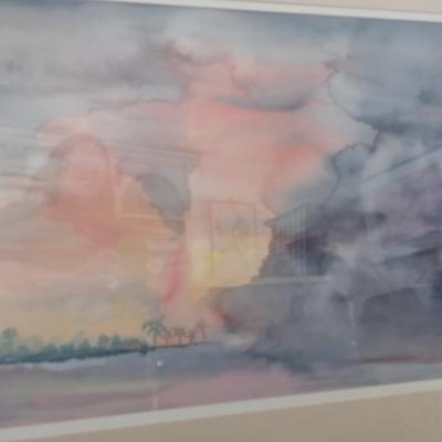 Sale Photo Thumbnail #1446: 'Approaching Storm' Original Framed Watercolor by Nationally Recognized Artist Susan Anderson (#28).  Item is framed under plexiglass.