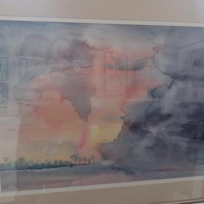 Sale Photo Thumbnail #1447: 'Approaching Storm' Original Framed Watercolor by Nationally Recognized Artist Susan Anderson (#28).  Item is framed under plexiglass.