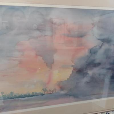 Sale Photo Thumbnail #1448: 'Approaching Storm' Original Framed Watercolor by Nationally Recognized Artist Susan Anderson (#28).  Item is framed under plexiglass.