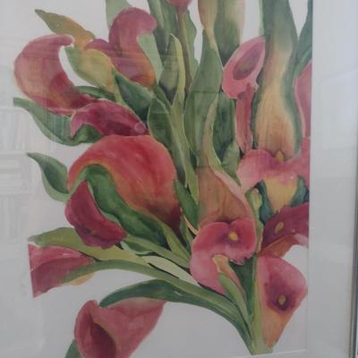 Sale Photo Thumbnail #1464: 'Flower Power' Original Framed Watercolor by Nationally Recognized Artist Susan Anderson (#30).  Item is framed under plexiglass.