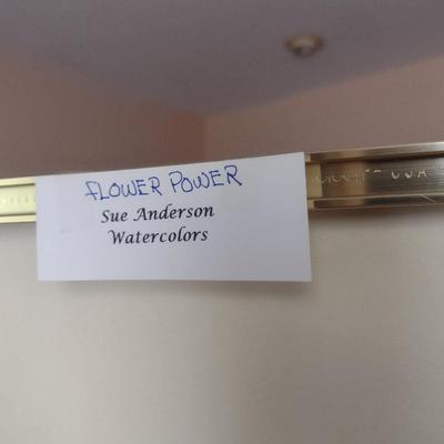 Sale Photo Thumbnail #1465: 'Flower Power' Original Framed Watercolor by Nationally Recognized Artist Susan Anderson (#30).  Item is framed under plexiglass.