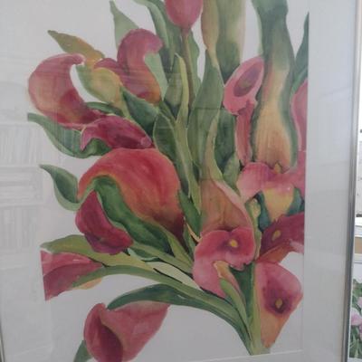 Sale Photo Thumbnail #1463: 'Flower Power' Original Framed Watercolor by Nationally Recognized Artist Susan Anderson (#30).  Item is framed under plexiglass.