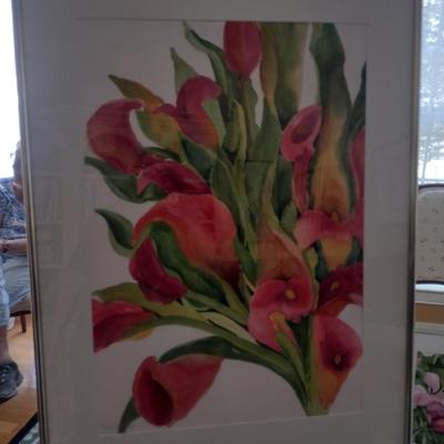 Sale Photo Thumbnail #1462: 'Flower Power' Original Framed Watercolor by Nationally Recognized Artist Susan Anderson (#30).  Item is framed under plexiglass.