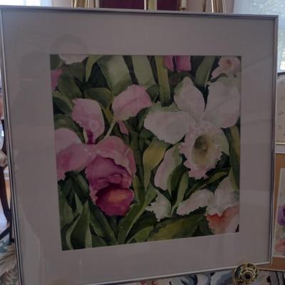 Sale Photo Thumbnail #1469: 'Orchid Duo' Framed Print by Nationally Recognized Artist Susan Anderson (#31).  Item is framed under plexiglass.