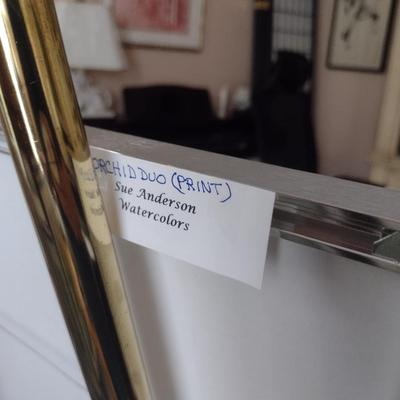 Sale Photo Thumbnail #1471: 'Orchid Duo' Framed Print by Nationally Recognized Artist Susan Anderson (#31).  Item is framed under plexiglass.