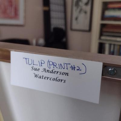 Sale Photo Thumbnail #1479: 'Tulip Print #2' Framed Print by Nationally Recognized Artist Susan Anderson (#32).  Item is framed under plexiglass.