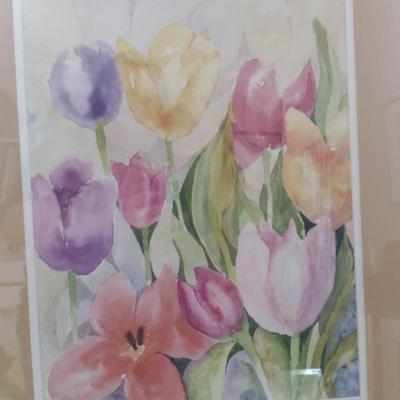 Sale Photo Thumbnail #1477: 'Tulip Print #2' Framed Print by Nationally Recognized Artist Susan Anderson (#32).  Item is framed under plexiglass.