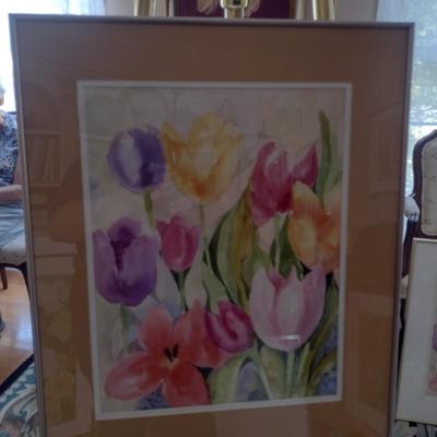 Sale Photo Thumbnail #1475: 'Tulip Print #2' Framed Print by Nationally Recognized Artist Susan Anderson (#32).  Item is framed under plexiglass.