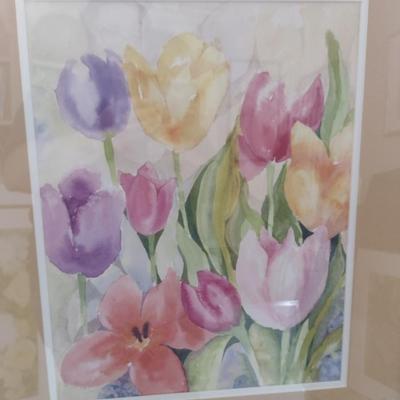 Sale Photo Thumbnail #1476: 'Tulip Print #2' Framed Print by Nationally Recognized Artist Susan Anderson (#32).  Item is framed under plexiglass.