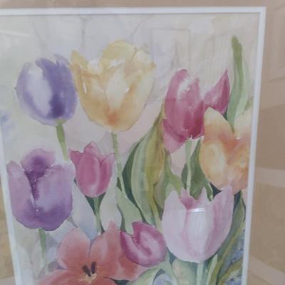 Sale Photo Thumbnail #1478: 'Tulip Print #2' Framed Print by Nationally Recognized Artist Susan Anderson (#32).  Item is framed under plexiglass.