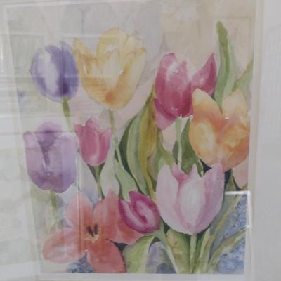 Sale Photo Thumbnail #1486: 'Tulip Print' Framed Print by Nationally Recognized Artist Susan Anderson (#33).  Item is framed under plexiglass.