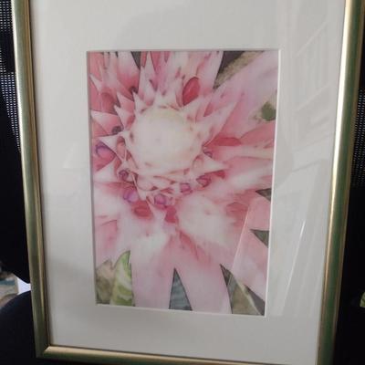 Sale Photo Thumbnail #1493: 'Bromeliad in Bloom' by Jeannie Thomma Framed Painting on Silk Habotai Fabric (#34)