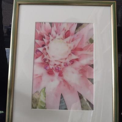 Sale Photo Thumbnail #1492: 'Bromeliad in Bloom' by Jeannie Thomma Framed Painting on Silk Habotai Fabric (#34)