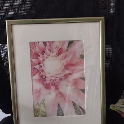Sale Photo Thumbnail #1491: 'Bromeliad in Bloom' by Jeannie Thomma Framed Painting on Silk Habotai Fabric (#34)
