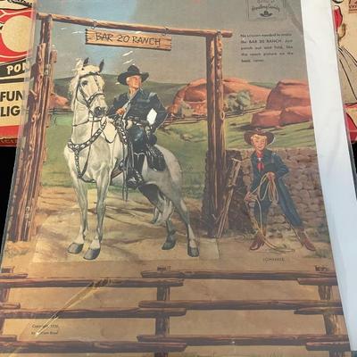 VINTAGE HOPALONG CASSIDY PONY EXPRESS TOSS GAME AND PUNCH OUT AND FOLD BAR 20 RANCH