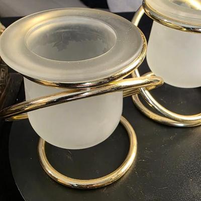 PartyLite Gemini Duo Votive Candle Holder Set Vintage — Interlocking Elegance in Frosted Glass and Gold