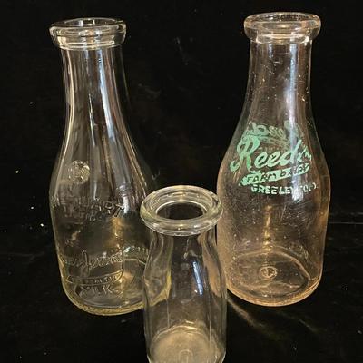3 OLD GLASS MILK BOTTLES