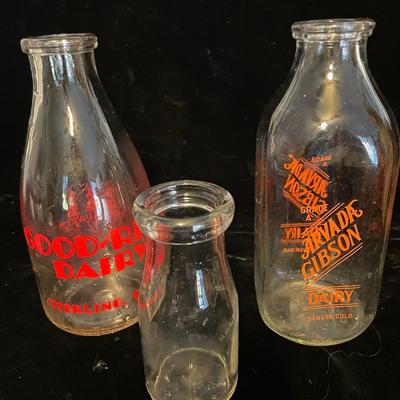 3 OLD GLASS MILK BOTTLES