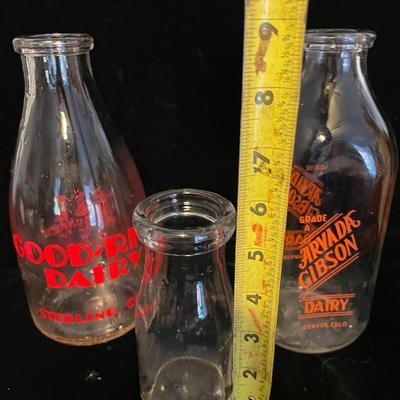 3 OLD GLASS MILK BOTTLES