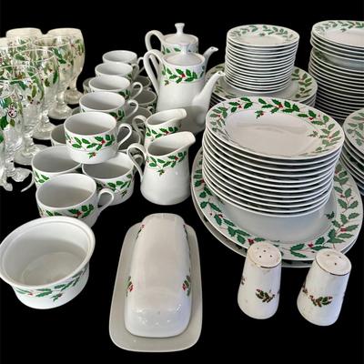 Lot 7: Shibata China Set and Holiday Holly & Berry Design Goblets