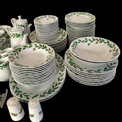 Lot 7: Shibata China Set and Holiday Holly & Berry Design Goblets
