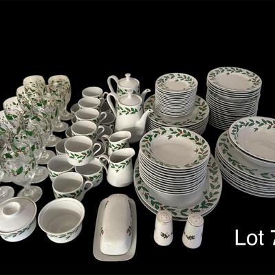 Lot 7: Shibata China Set and Holiday Holly & Berry Design Goblets