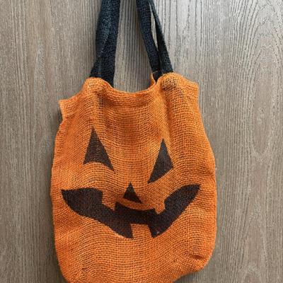 Rustic burlap Trick-or-Treat Jack-o-Lantern Bag orange black