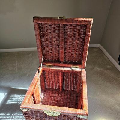 Wicker Chinoiserie Style Storage Chest w/Glass Top