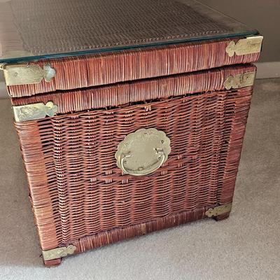 Wicker Chinoiserie Style Storage Chest w/Glass Top