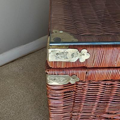 Wicker Chinoiserie Style Storage Chest w/Glass Top