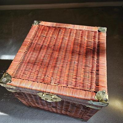 Wicker Chinoiserie Style Storage Chest w/Glass Top