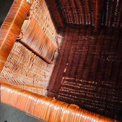 Wicker Chinoiserie Style Storage Chest w/Glass Top