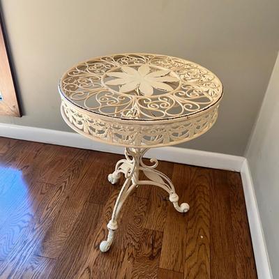 Cream Distressed Metal Round Side Table