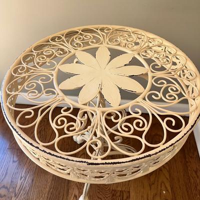 Cream Distressed Metal Round Side Table