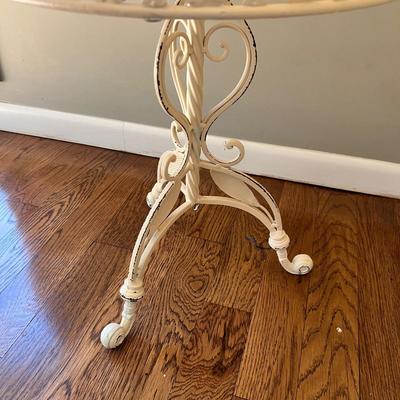 Cream Distressed Metal Round Side Table
