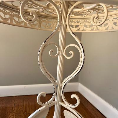 Cream Distressed Metal Round Side Table