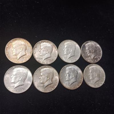 8 KENNEDY SILVER HALF DOLLARS