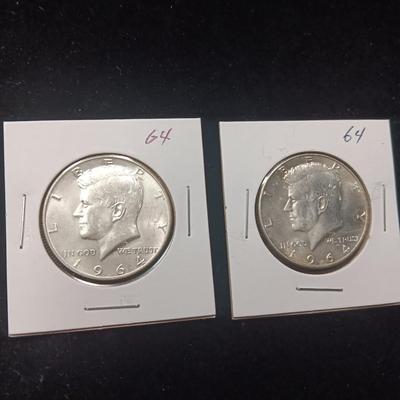 TWO 1964 SILVER KENNEDY HALF DOLLARS