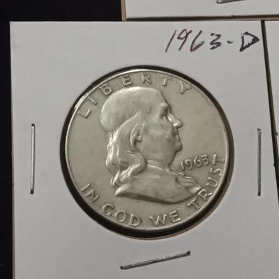 3 FRANKLIN SILVER HALF DOLLARS