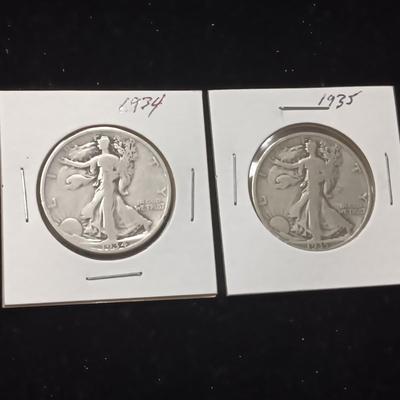 2 WALKING LIBERTY SILVER HALF DOLLARS