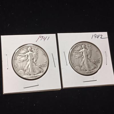 2 WALKING LIBERTY SILVER HALF DOLLARS