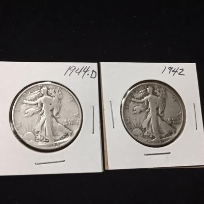 2 WALKING LIBERTY SILVER HALF DOLLARS