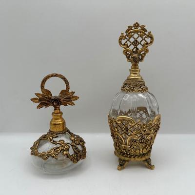 Pair of Vintage Globe & Musi 24K Gold Plated Perfume Bottles